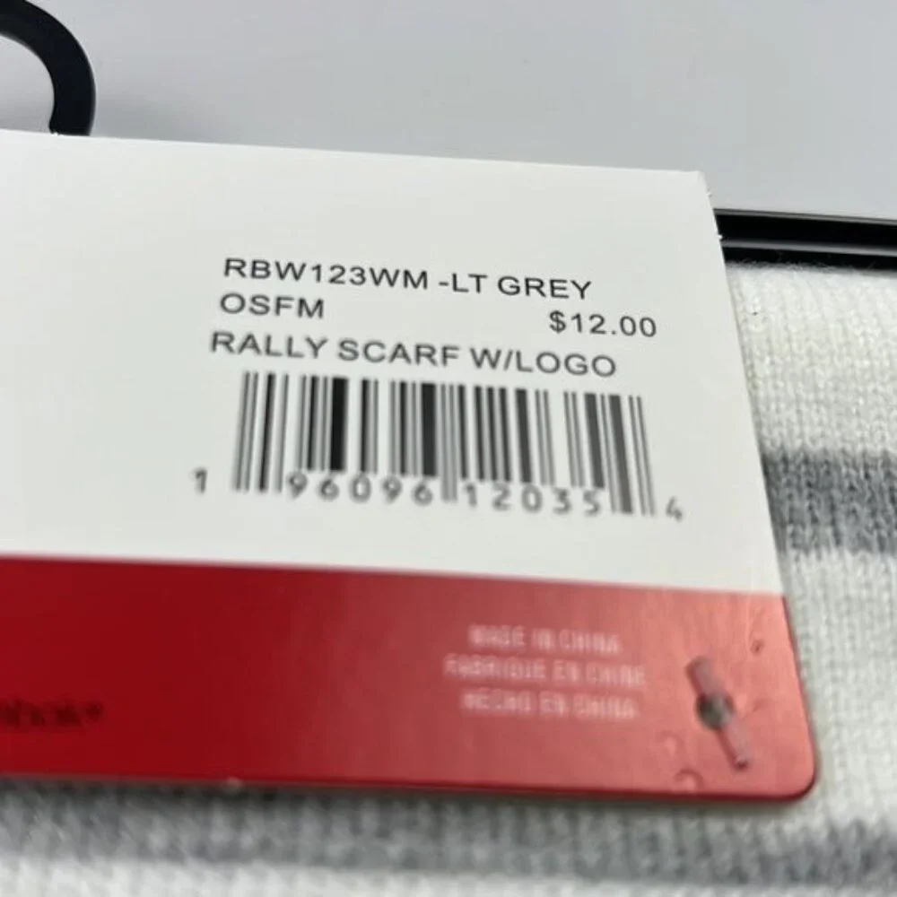Reebok‎ Light Grey Rally Scarf With Logo fringe Bottom NWT